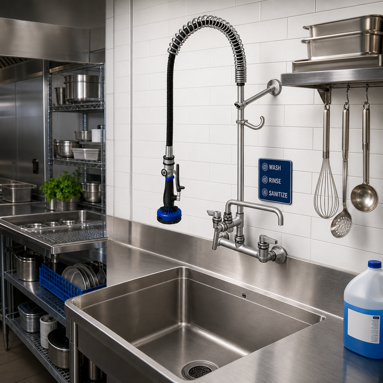Product image #2 for Low-Lead EasyInstall Pre-Rinse Unit with Add-On Faucet, 8-Inch Wall Mount, 12-Inch Swing Spout, 44-Inch Hose