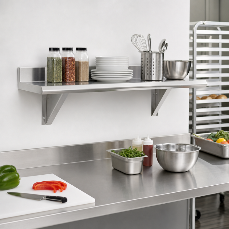 Product image #2 for Advance Tabco Wall-Mounted Stainless Steel Shelf, 36" W x 12" D, 16 Gauge, Satin Finish