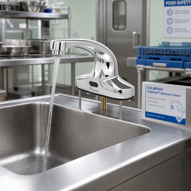 Product image #2 for T&S Brass ChekPoint™ Electronic Sensor Faucet with Rigid Spout, 4-Inch Deck Mount, 0.5 GPM