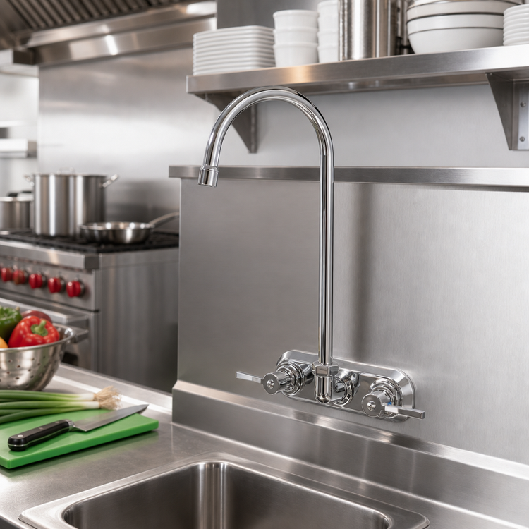 Product image #2 for Fisher 4BSLH Backsplash-Mount Commercial Faucet with 13-1/2-Inch Rigid Gooseneck Spout, 4-Inch Centers, 2.2 GPM