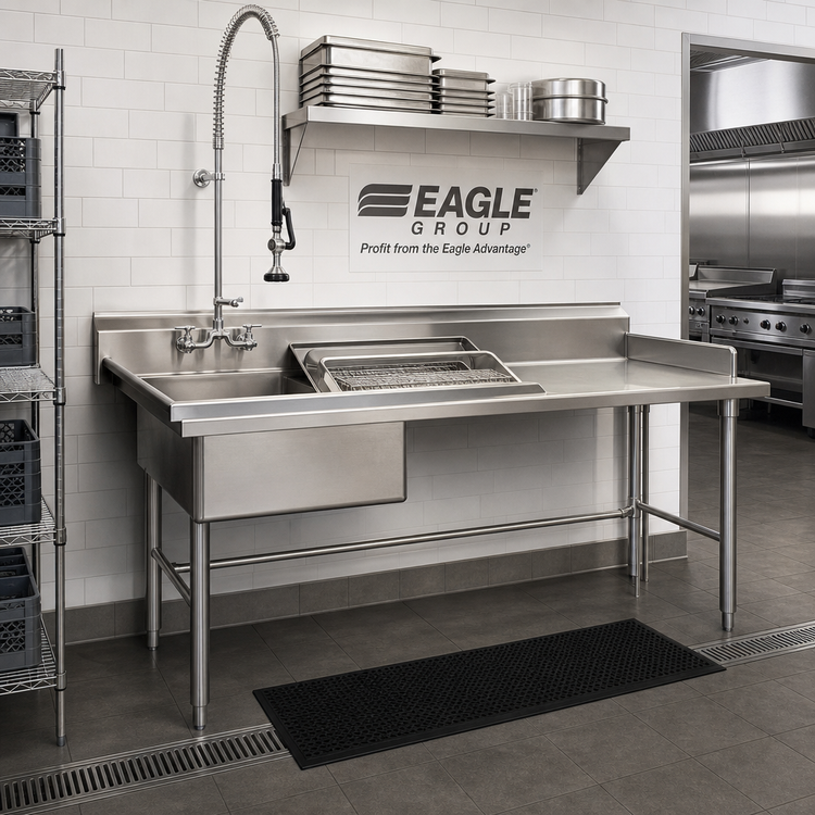 Product image #2 for Eagle Group 72-Inch Straight Soiled Dishtable with Pre-Rinse Sink, Right-to-Left Operation
