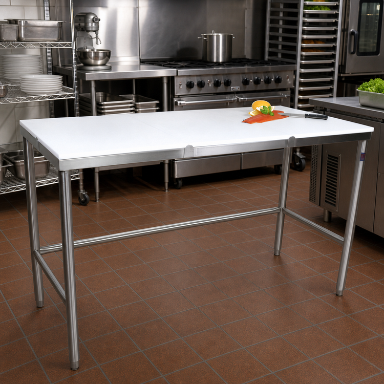 Product image #2 for John Boos 36-Inch x 36-Inch Reversible Poly Flat Top Trimming Table with Stainless Steel Legs