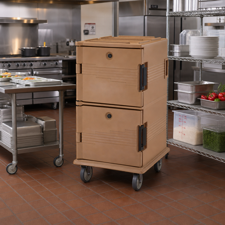 Product image #3 for Cambro Ultra Camcart® Double-Compartment Front-Loading Insulated Food Pan Carrier with Security Package, 120 Qt., Coffee Beige