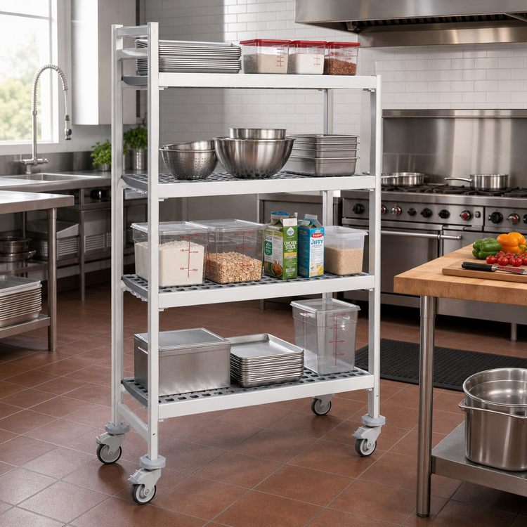 Product image #2 for Fermostock 4-Tier Mobile Polymer Shelving Unit with Removable Inserts, 26 in. W x 14 in. D x 71 in. H