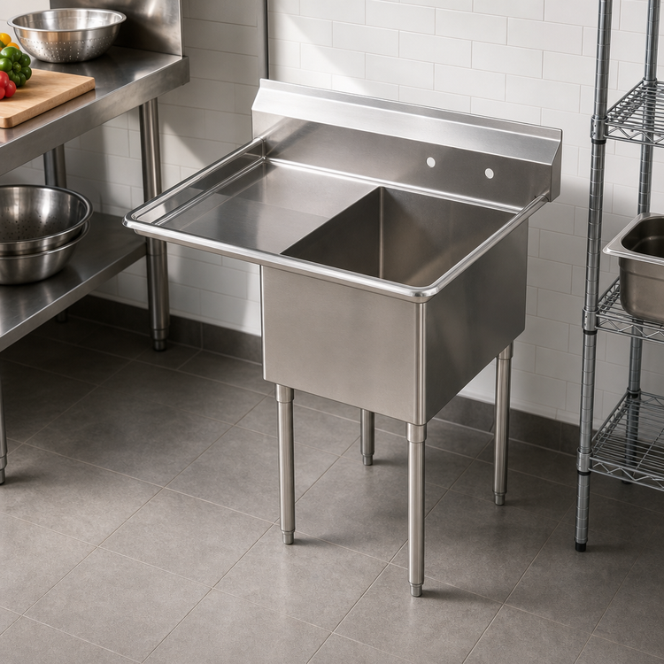 Product image #2 for Sapphire Manufacturing 1-Compartment Sink with Left Drainboard, 304 Stainless Steel, 32-1/2 x 20-1/2 x 44-1/4 Inches