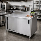 Thumbnail image #2 for Advance Tabco CK-SS-306M 72 x 30 Enclosed Work Table, 14-Gauge 304 Stainless Steel, Sliding Doors, 5-Inch Backsplash