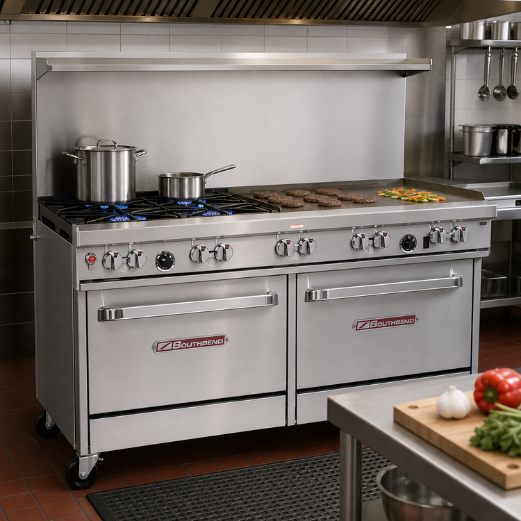 Product image #2 for Southbend Ultimate 60-Inch Gas Restaurant Range with 2 Open Burners, 48-Inch Griddle, and 2 Cabinets