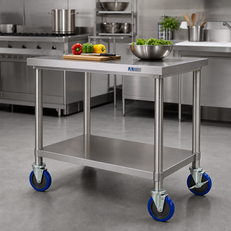 Product image #2 for Advance Tabco 5-Inch Blue Polyurethane Threaded Stem Caster Set for Cabinet Base Units