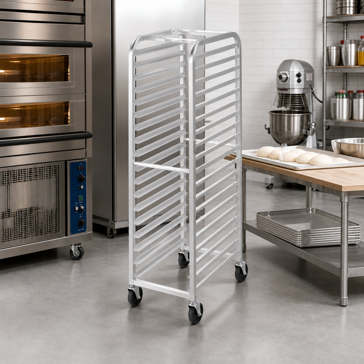 Product image #2 for Channel Manufacturing Economy Series 30-Pan Side-Load All-Welded Aluminum Bun Pan Rack with 5-Inch Swivel Casters