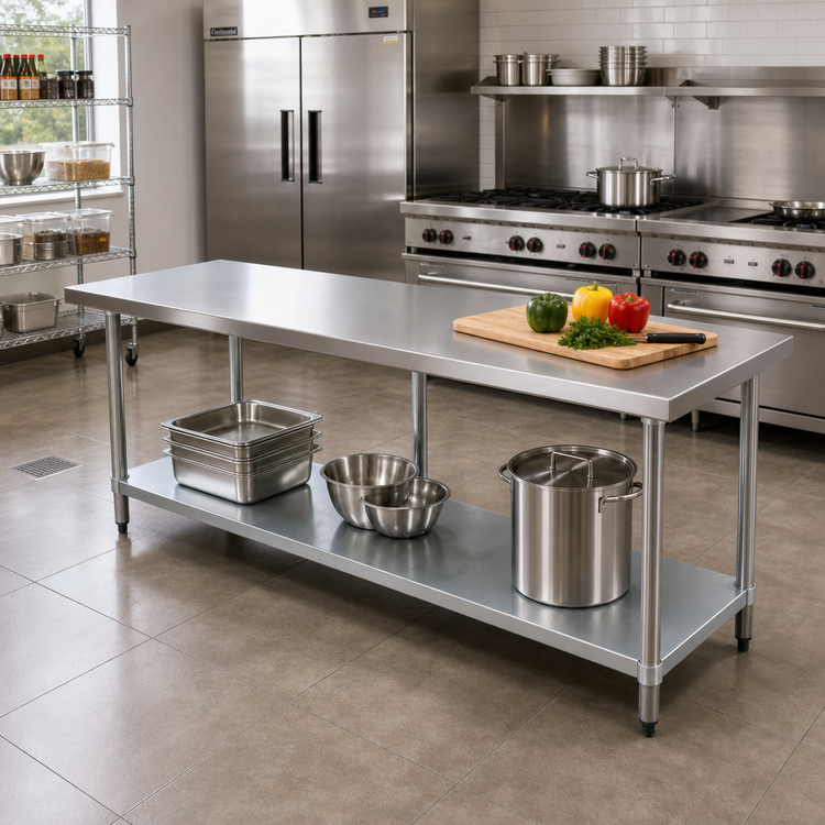 Product image #2 for Elite Series 84-Inch x 24-Inch Stainless Steel Flat Top Work Table with Galvanized Undershelf