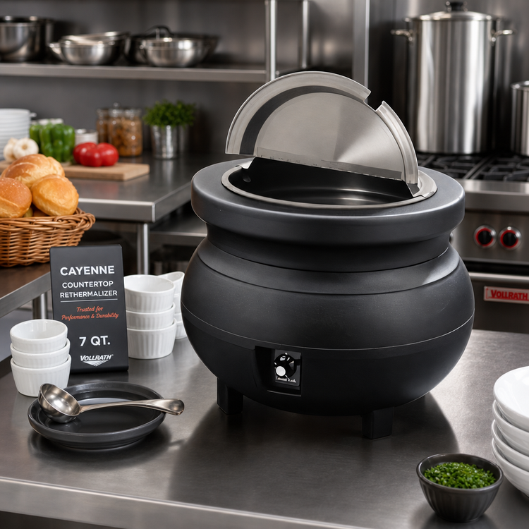Product image #3 for Vollrath Cayenne Colonial Kettle 7 Qt Black Countertop Rethermalizer Package