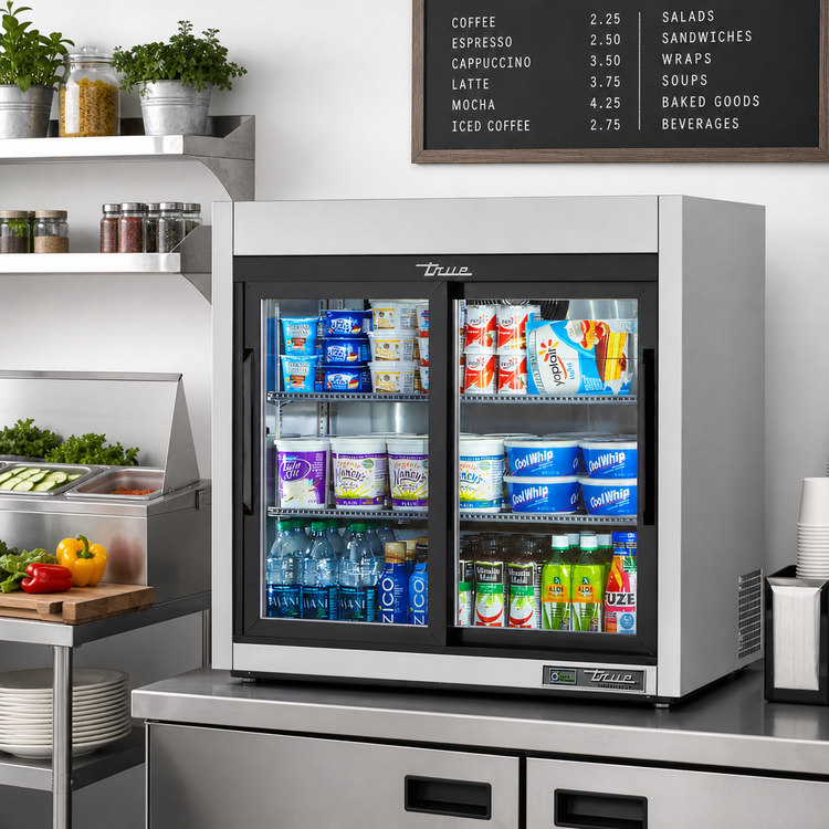 Product image #2 for True 36-Inch Countertop Refrigerated Merchandiser with 2 Sliding Glass Doors and 3 Adjustable Shelves