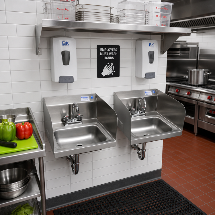 Product image #2 for BK Resources Case Pack of 2 Wall-Mount 304 Stainless Steel Hand Wash Sinks with 14 x 10 x 5-Inch Bowls and 4-Inch O.C. Faucet