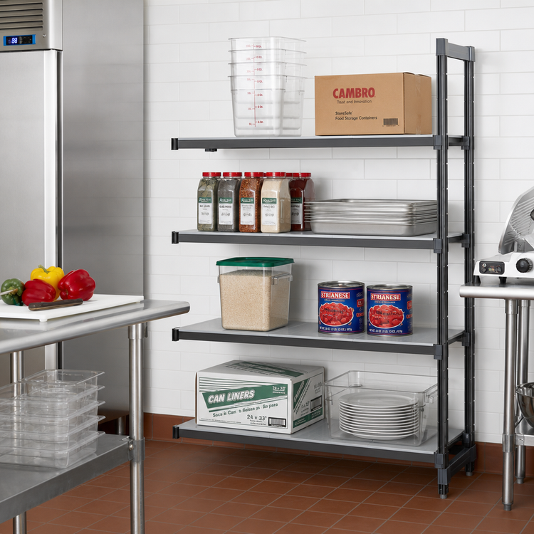 Product image #2 for Cambro Camshelving Basics Plus 4-Tier Solid Add-On Polymer Shelving Unit, 54 Inch Wide x 24 Inch Deep x 64 Inch High, Brushed Graphite