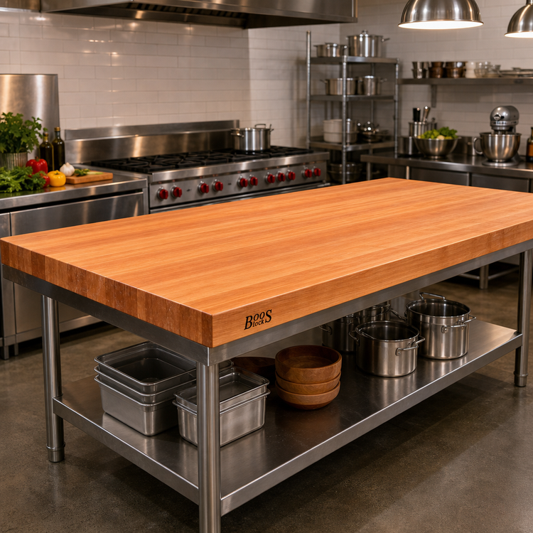 Product image #2 for Boos Block 72 Inch x 42 Inch American Cherry Edge Grain Kitchen Countertop with Full-Length Rails, 2-1/4 Inch Thick, Varnique Finish