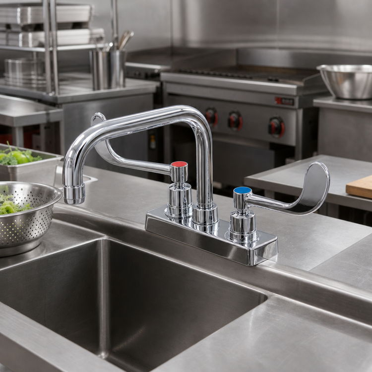 Product image #2 for Advance Tabco Heavy-Duty Deck-Mounted Manual Faucet with 6-Inch Swivel D-Style Spout, 4-Inch O.C.