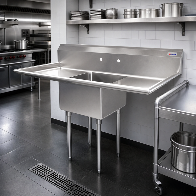 Product image #2 for Omcan USA 54-Inch 1-Compartment Pot Sink with Left and Right Drainboards