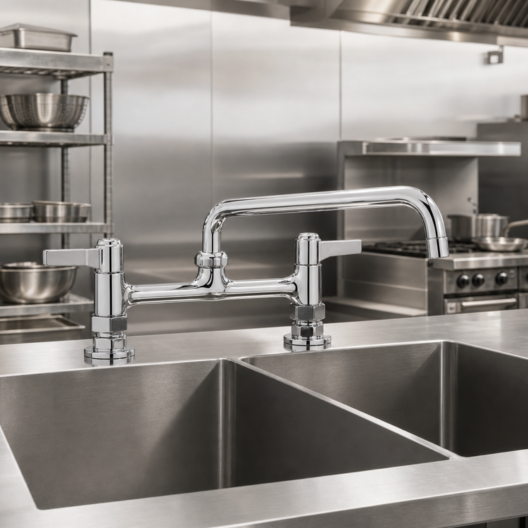 Product image #2 for Equip 8-Inch Centers Deck Mount Mixing Faucet with 16-Inch Swing Nozzle and Lever Handles