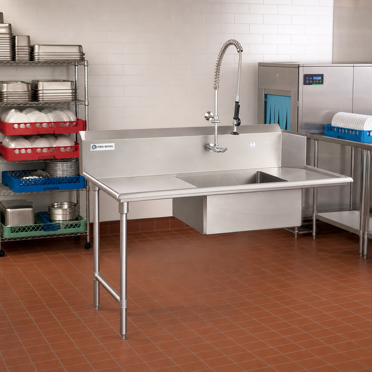 Product image #2 for Pro-Bowl 60-Inch Straight Soiled Dishtable with Pre-Rinse Bowl, Left-to-Right Operation