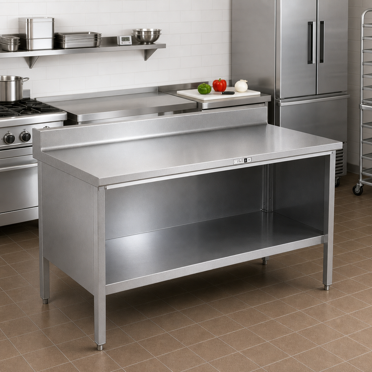 Product image #2 for John Boos Open Front Enclosed Base Work Table, 72 x 24 Inches, 14-Gauge Stainless Steel Top with 5-Inch Backsplash