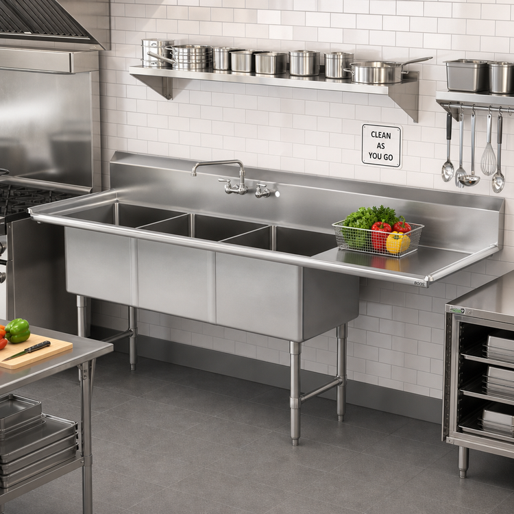 Product image #2 for John Boos B-Series 3-Compartment Sink with Right Drainboard, 70-3/16 Inch x 25-1/2 Inch, 16-Gauge Stainless Steel