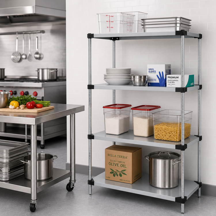 Product image #2 for Quantum 4-Shelf Solid Stainless Steel Shelving Starter Kit, 48 x 21 x 54 Inches