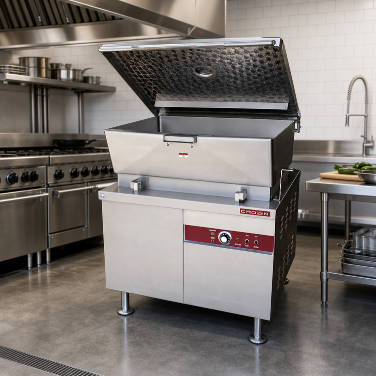 Product image #2 for Crown EMTS-30 Electric Hydraulic Tilting Skillet with Cabinet Base, 30 Gallon