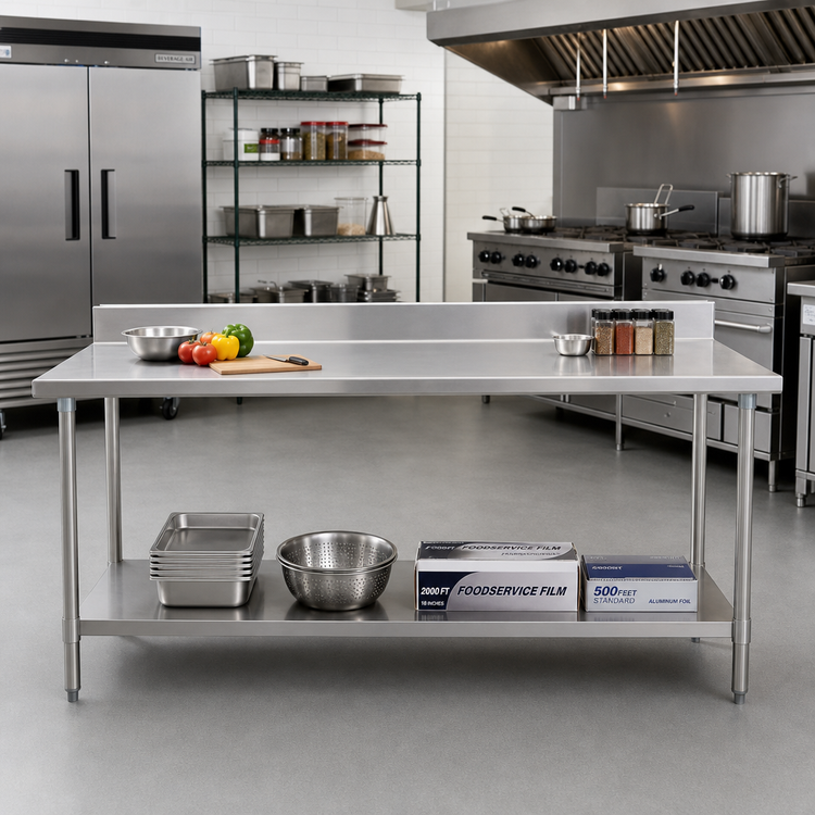 Product image #2 for Spec-Master 144-Inch x 24-Inch Stainless Steel Work Table with 4-1/2-Inch Backsplash and Undershelf