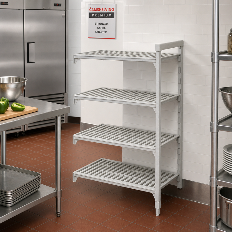 Product image #3 for Cambro Camshelving Premium 4-Shelf Vented Polymer Add-On Shelving Unit, 24" x 42" x 64", Speckled Gray