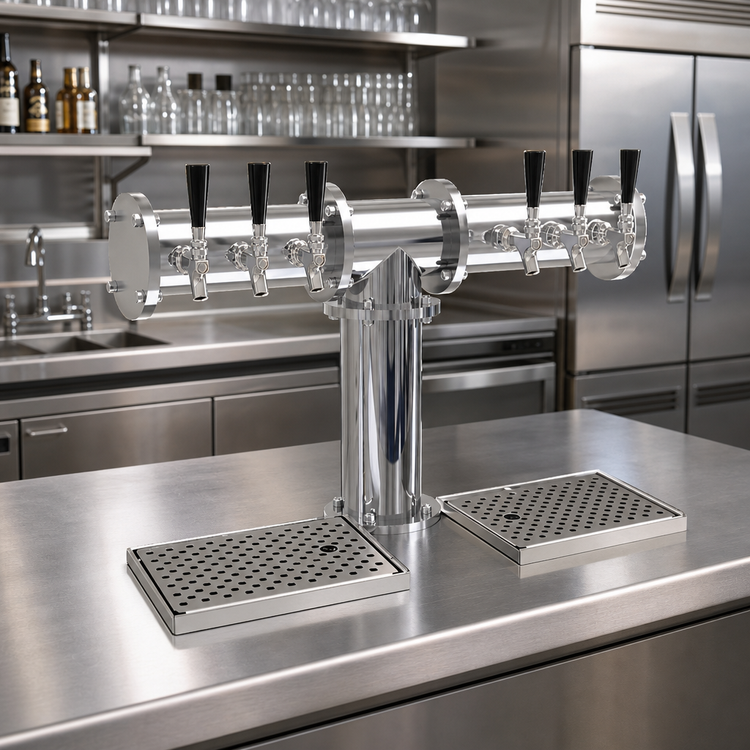 Product image #2 for Countertop Pipe Tee Draft Dispensing Tower, 6 Faucet, 1 Column, Glycol-Cooled, Stainless Steel