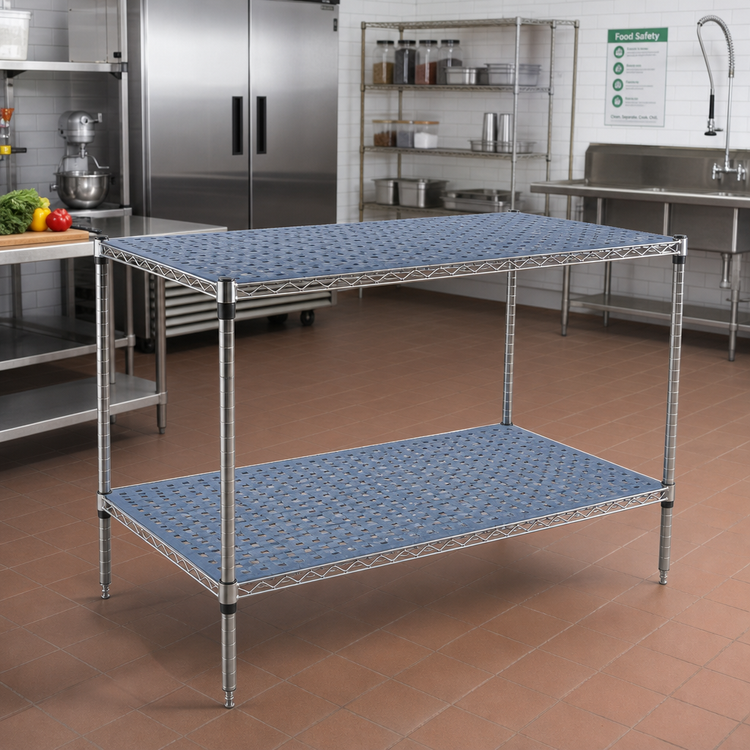 Product image #2 for QuadPlus Solid Polymer Shelf Mat with Quad-Adjust Wire Frame, 48 x 21 Inches, Blue/Gray