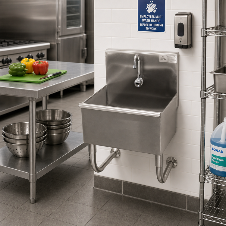 Product image #2 for Wall-Mounted Stainless Steel Service Sink with Electronic Faucet and Backsplash, 18-Inch x 17.5-Inch x 32.5-Inch
