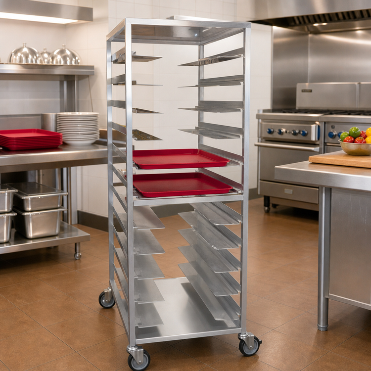 Product image #2 for Aluminum Room Service Meal Delivery Cart for 14 x 18 and 15 x 20 Trays, 20-Tray Capacity