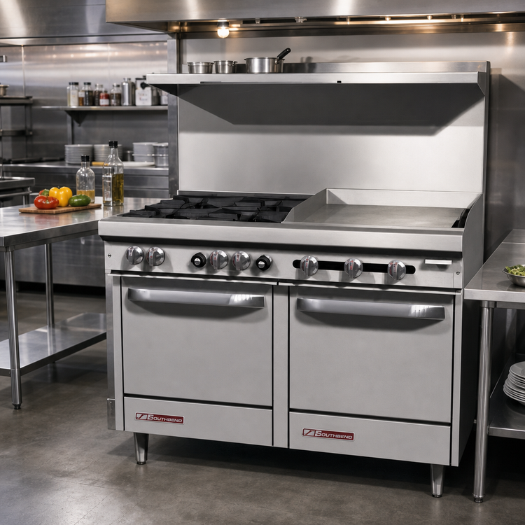 Product image #2 for Southbend S-Series S48EE-2T 48" Commercial Gas Range with 4 Open Burners, 24" Griddle, and 2 Space Saver Ovens