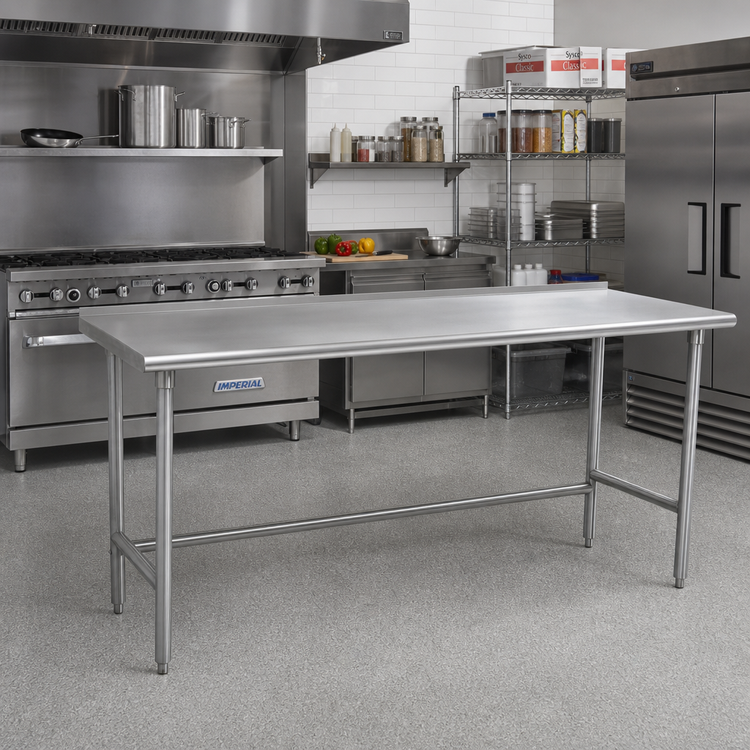 Product image #2 for Advance Tabco 84 Inch x 36 Inch Open Base Stainless Steel Work Table with 1-1/2 Inch Rear Up-Turn