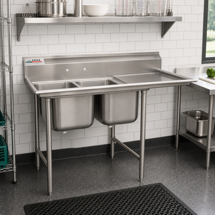 Product image #2 for Eagle Group 414 Series 2-Compartment Commercial Sink with Right-Hand Drainboard, 56-5/8" W x 27-1/2" D