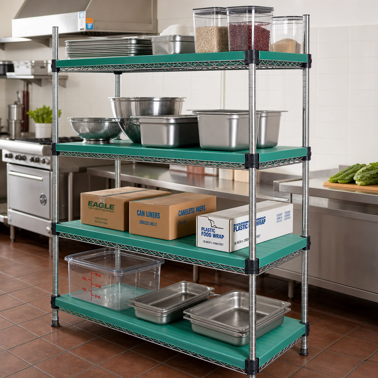 Product image #2 for Eagle Group QuadPLUS Solid Polymer Shelf Mat with QuadTruss Wire Frame, 54 x 21 Inches, Green