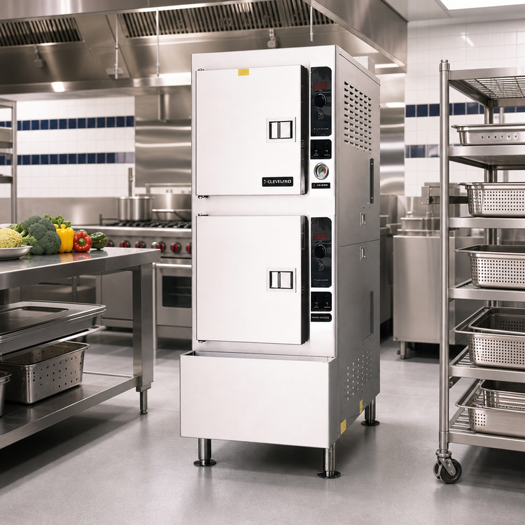 Product image #2 for Cleveland Range SteamCraft Power 10 Two-Compartment Gas Pressureless Floor Steamer, 24-Inch Wide