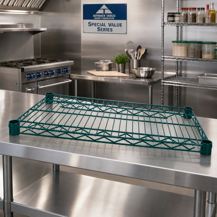 Product image #3 for Advance Tabco Special Value Series 72 Inch x 21 Inch Heavy Duty Green Epoxy Coated Wire Shelf