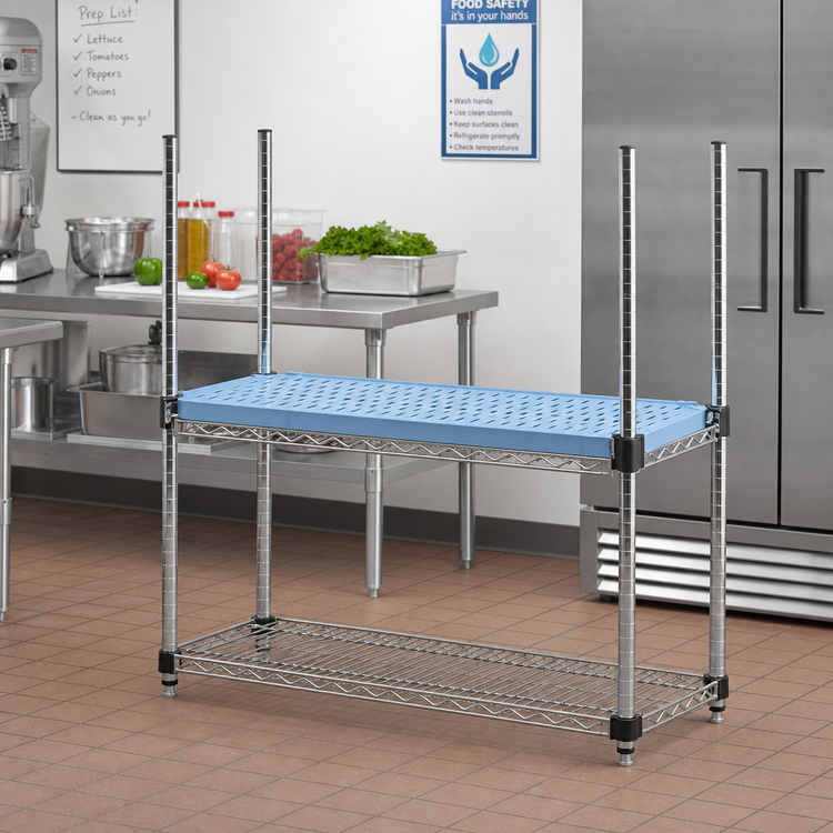 Product image #2 for QuadPlus 60" x 24" Louvered Blue Polymer Shelf Mat with Chrome Quad-Adjust Frame