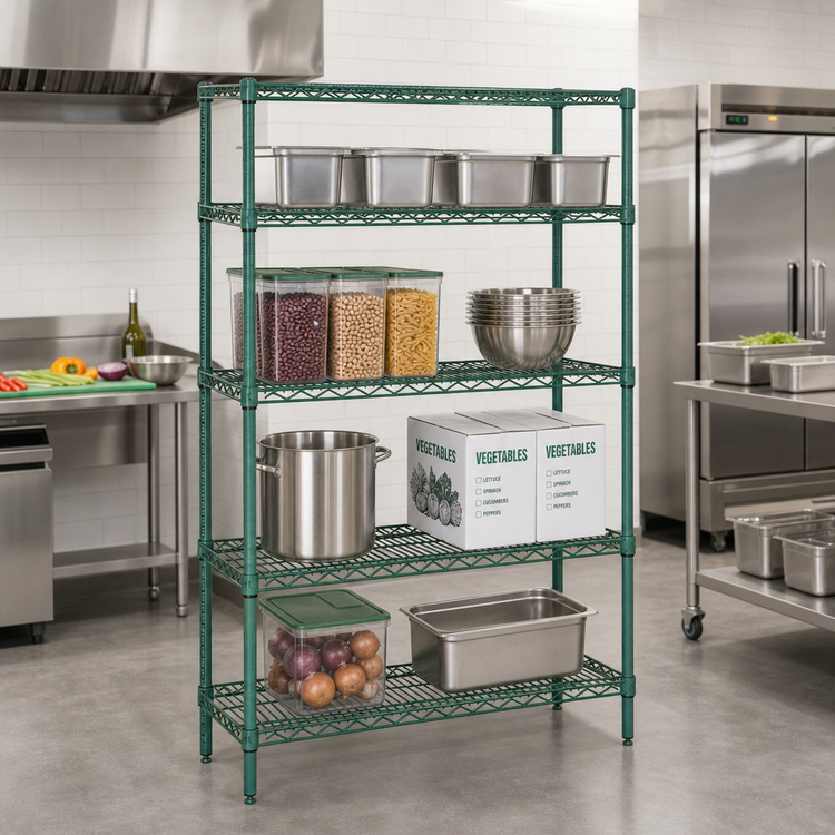 Product image #2 for Quantum 36"W x 21"D x 74"H Wire Shelving Starter Kit, 4-Shelf, Green Epoxy Antimicrobial Finish