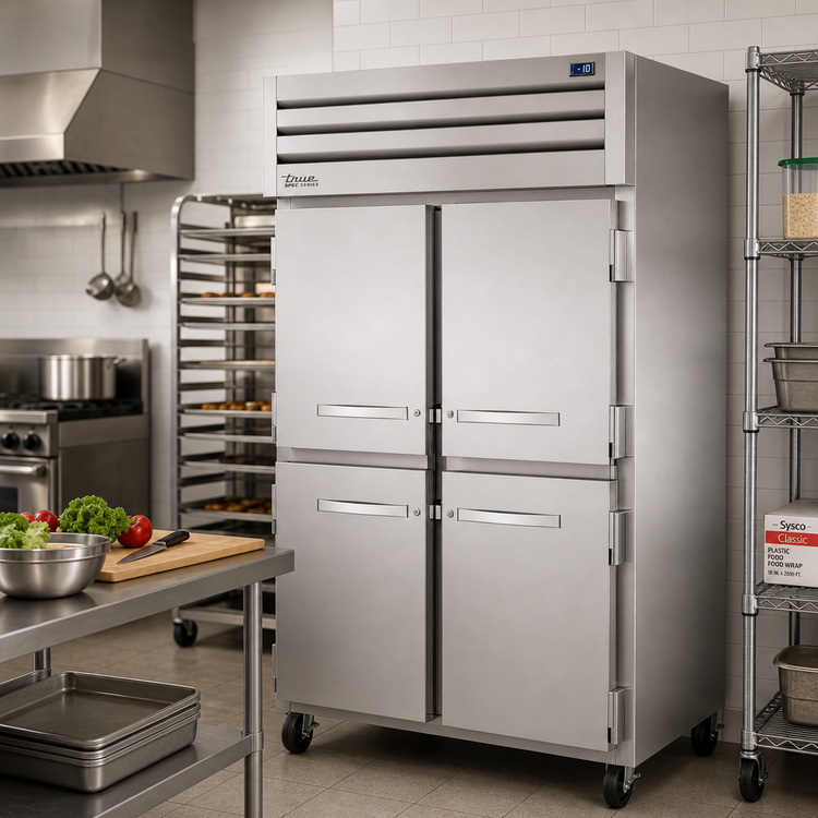 Product image #2 for True SPEC SERIES Two-Section Reach-In Freezer, -10°F, 4 Half Doors with Locks, Self-Contained Top-Mounted