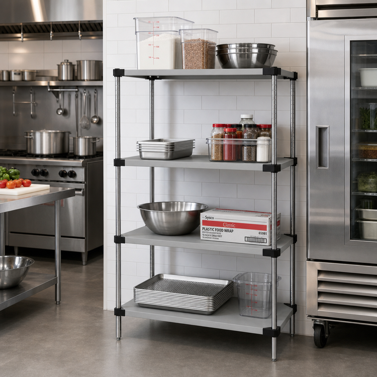 Product image #2 for Quantum 4-Shelf Solid Stainless Steel Shelving Starter Kit, 24 x 24 x 54 Inches, Stationary