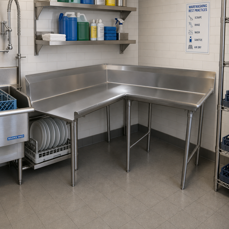 Product image #2 for Advance Tabco Korner Right-Hand L-Shaped Corner Clean Dishtable, 71 In., 16 Gauge 304 Stainless Steel