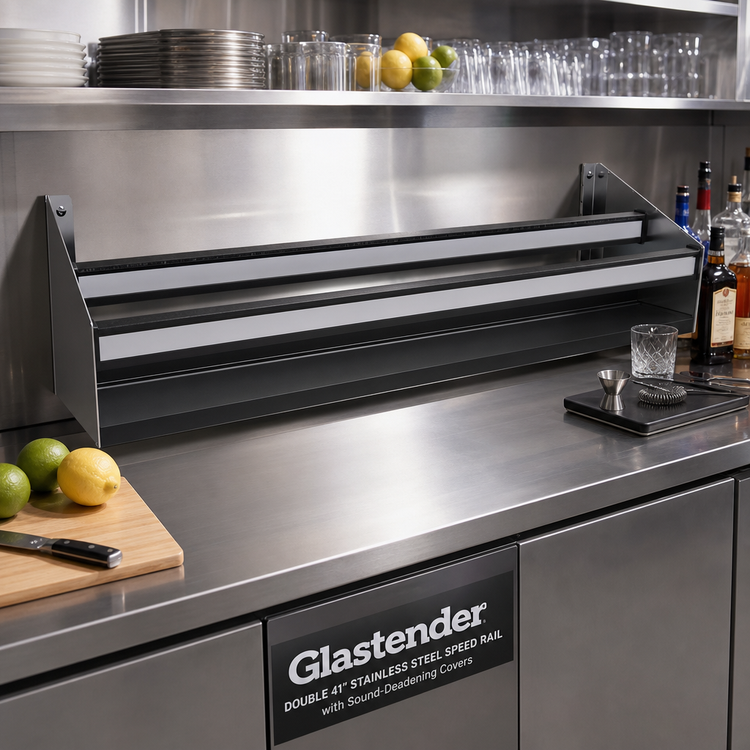 Product image #2 for Glastender Double 41-Inch Stainless Steel Speed Rail with Sound-Deadening Covers
