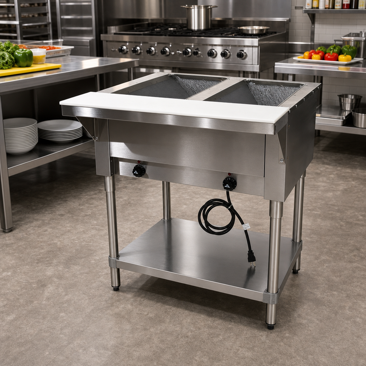 Product image #2 for Advance Tabco Triumph Supreme 2-Well Electric Open Well Hot Food Table with Undershelf and Cutting Board, 208/240V