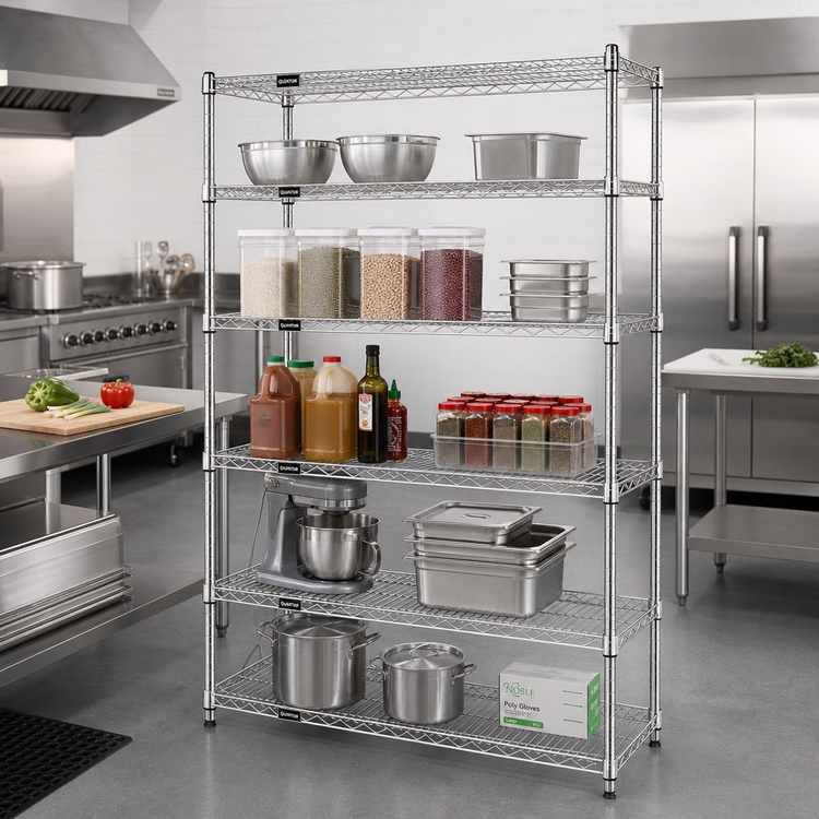 Product image #2 for Quantum 60"W x 21"D x 63"H Stationary Wire Shelving Starter Kit, 5 Shelves, 304 Stainless Steel