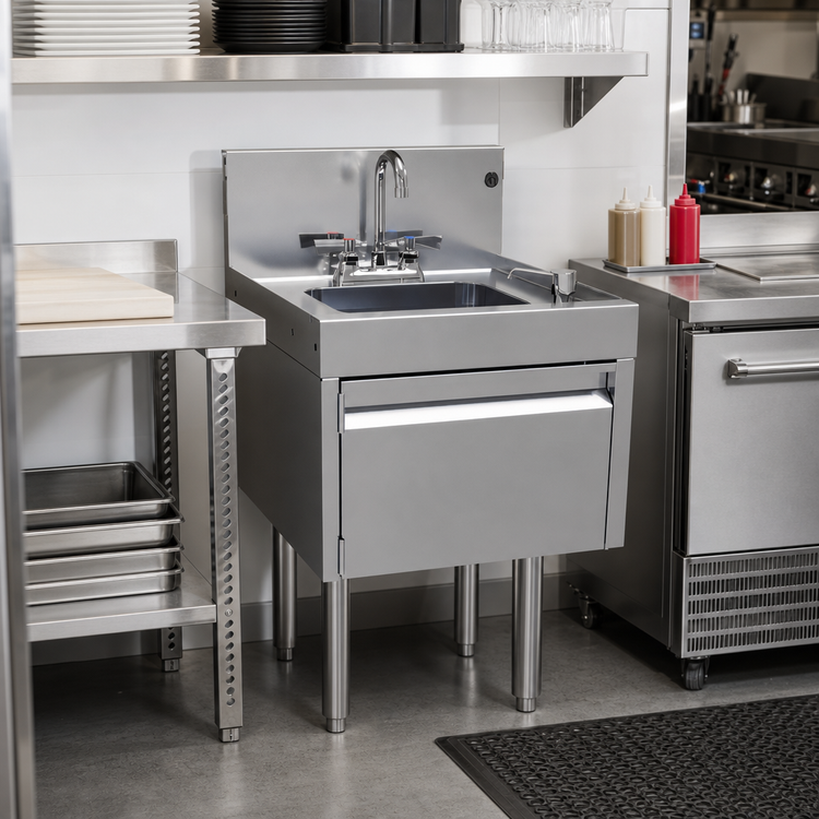 Product image #2 for Glastender Deluxe Free-Standing Door-Style Underbar Hand Sink Unit, 18-Inch W x 19-Inch D, Stainless Steel