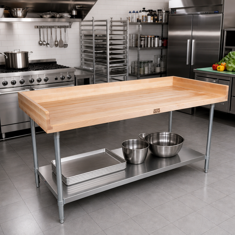 Product image #2 for John Boos Baker's Top Work Table with Northern Hard Rock Maple Top and Adjustable Stainless Steel Undershelf, 120 x 30 Inches