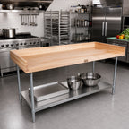 Thumbnail image #2 for John Boos DSS10 Baker's Top Work Table, 120 x 30 in, 1-3/4 in Maple Top, 4 in Coved Riser, Adjustable Stainless Steel Undershelf